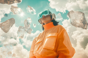 Pretty young fashion woman as a futuristic model with the latest technology and virtual reality glasses