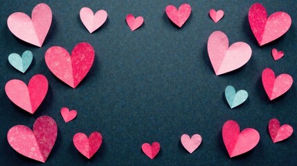 Obraz premium A Delicate Arrangement of Paper Hearts on a Dark Background, Ideal for Valentine's Day or Romantic Occasions
