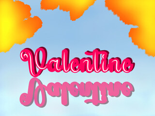 Valentine background, love text, Hand lettering, calligraphy, shadow effect, cloud illustration vector 