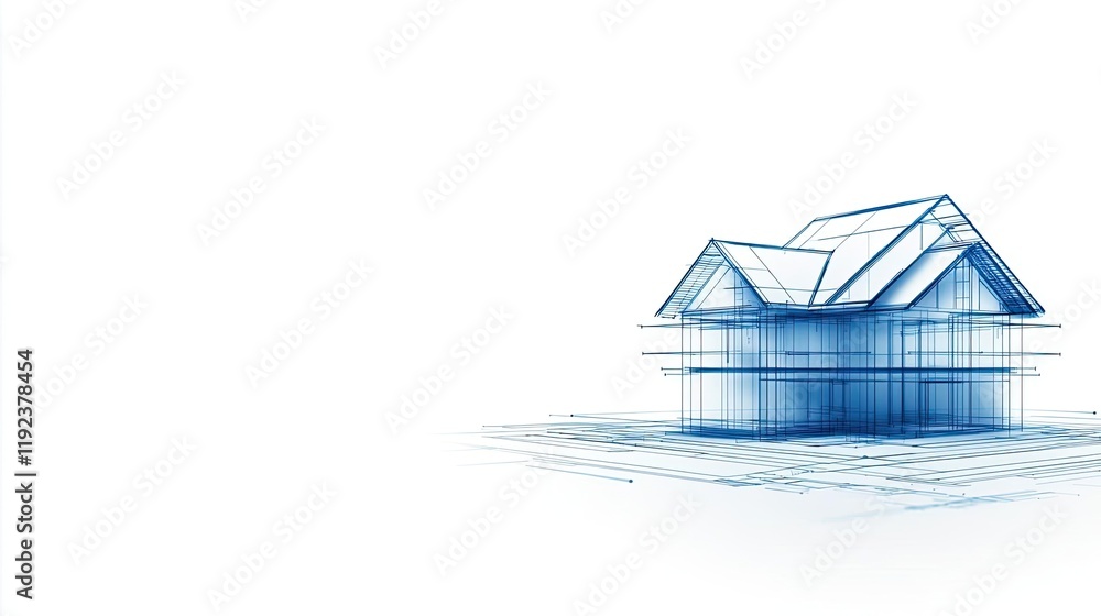 Poster architect project concept. blueprint sketch of a modern house design with a minimalist style and cle