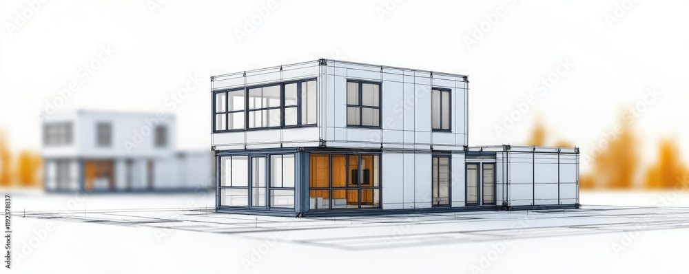 Poster architect sketching idea. modern architecture featuring innovative container homes in a minimalist s