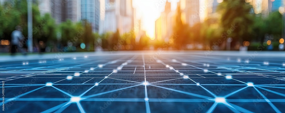 Poster architect project concept. futuristic city floor with illuminated lines showcasing technology and in