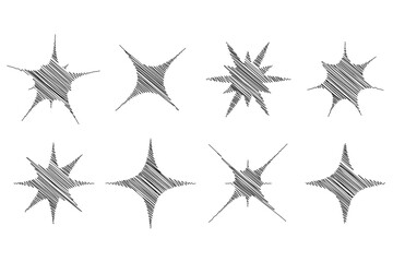 Obraz premium Glowing particles glare silhouettes hand-scratched, pen-pencil handwritten, sparkles flashes y2k icons, vector illustration.