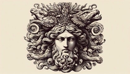 Fototapeta premium portrait of a antique Head , hand-drawn vintage illustration . engraving style