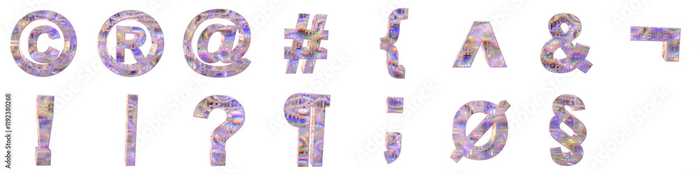 Poster set of 3d special symbols shapes with silicon semiconductor wafer texture isolated on a transparent 