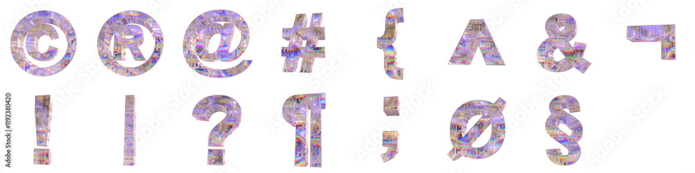 Poster set of 3d special symbols shapes with silicon semiconductor wafer texture isolated on a transparent 