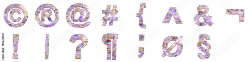 Poster set of 3d special symbols shapes with silicon semiconductor wafer texture isolated on a transparent 