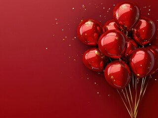 Cluster of Heart-Shaped Red Balloons with Golden Accents