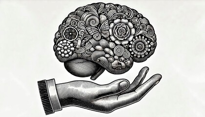Obraz premium brain , hand-drawn vintage illustration . engraving style