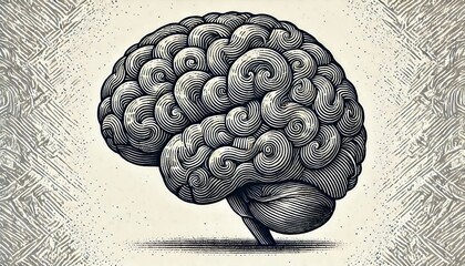  Human brain  sketch effect, hand-drawn vintage illustration . Engraving style illustration.