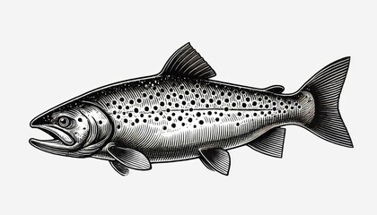 Obraz premium Fish sketch salmon trout. hand-drawn vintage illustration . engraving style illustration. 
