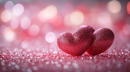 Fototapeta premium Glittery pink hearts on a sparkling background for Valentine's Day celebration