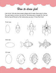 Step-by-step drawing tutorial. Learn to draw and color with easy instructions. Early childhood art projects. Drawing and coloring worksheet. Children pencil art activities