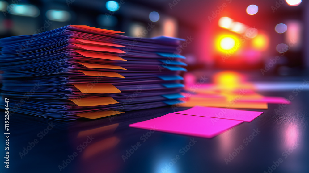 Poster stack of documents with sticky notes
