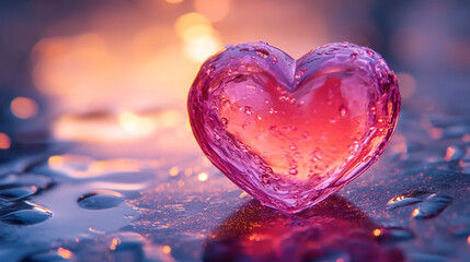 Heart shaped decoration for Valentine’s Day celebration surrounded by droplets