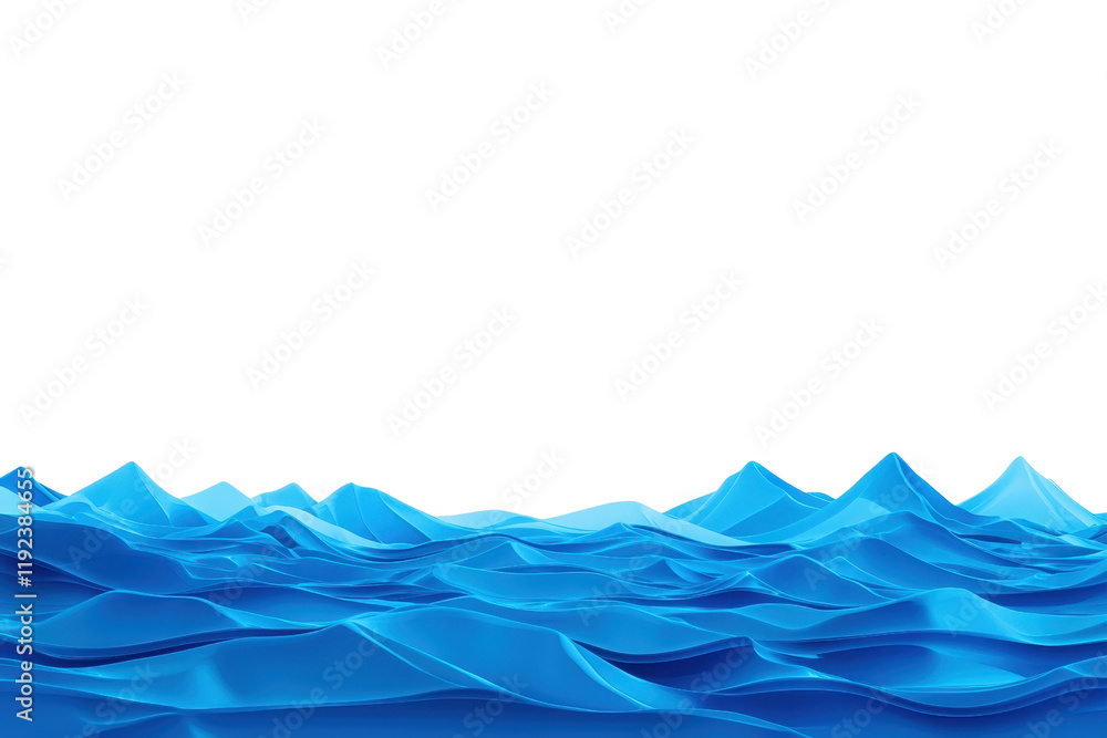 Poster a vibrant 3d illustration of abstract blue waves, creating dynamic and fluid landscape against trans