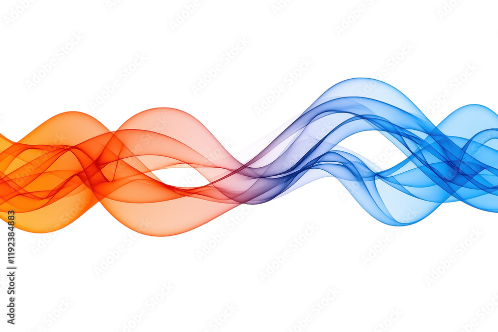 Poster a colorful abstract waves intertwine in dynamic flow, blending vibrant orange and blue hues against 