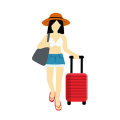 woman with suitcase vector illustration