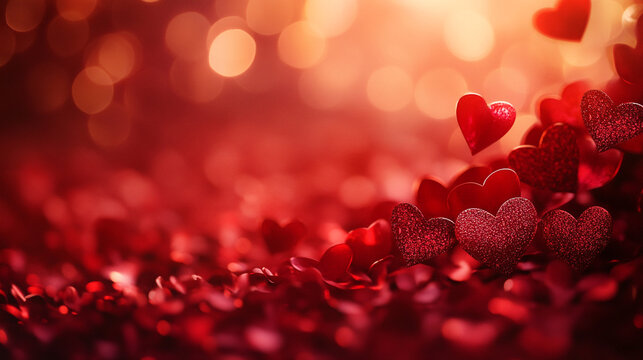 Romantic setting decorated with red hearts for Valentine's Day celebration