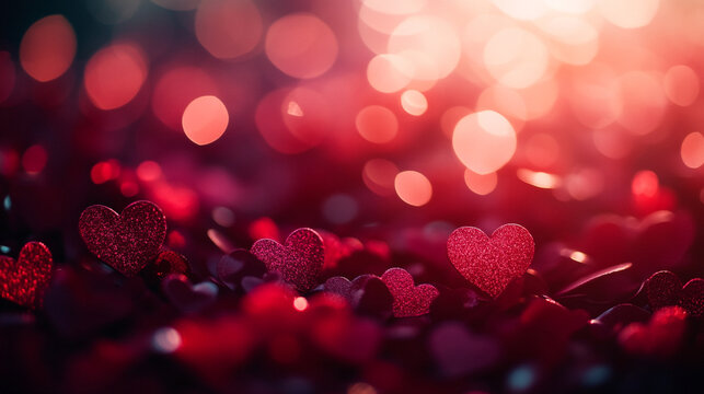 Colorful heart shapes create a romantic atmosphere for Valentine's Day celebration
