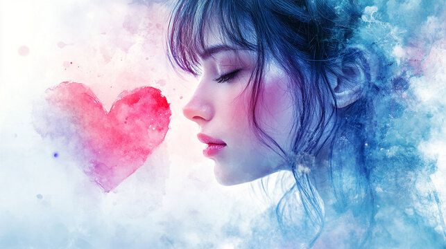 Romantic portrait celebrating Valentine's Day with a colorful heart motif