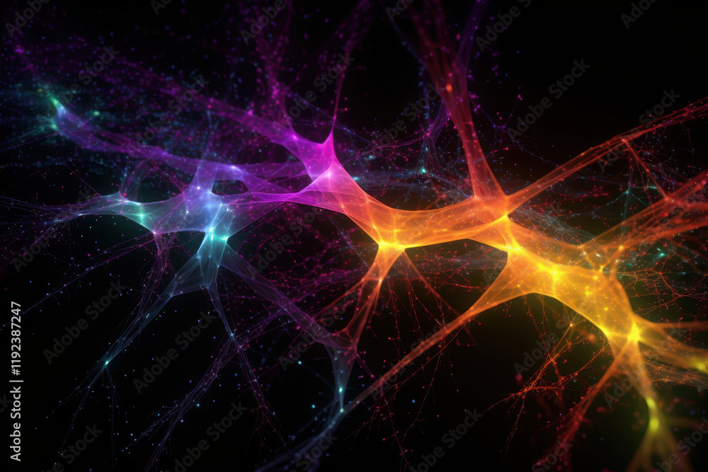Aufkleber colorful abstract representation of neural connections and synapses in dark background
