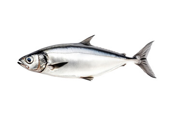 Obraz premium Fresh sardine fish with detailed scales and fins isolated on white transparent background, symbolizing canned seafood
