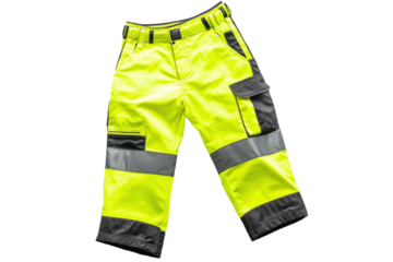 Bright yellow safety work pants designed for visibility and protection in construction sites