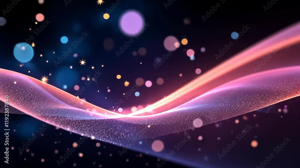 Poster mesmerizing flow of colorful light particles with dynamic energy waveforms