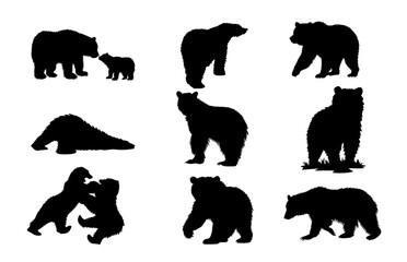 bear silhouettes vector icon element set