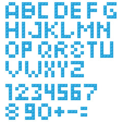 A vibrant graphic of pixelated alphabet letters and numbers, showcasing modern arts beauty