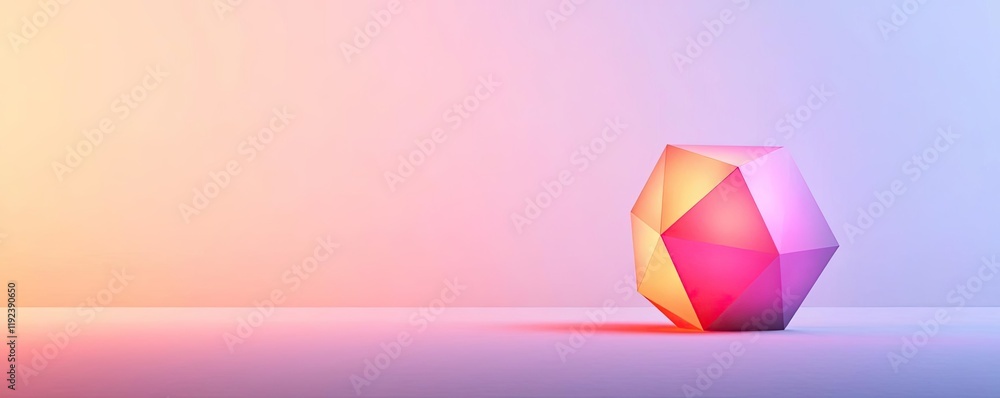 Poster vivid gradient concept. a vibrant geometric shape illuminated by soft, colorful light against a mini