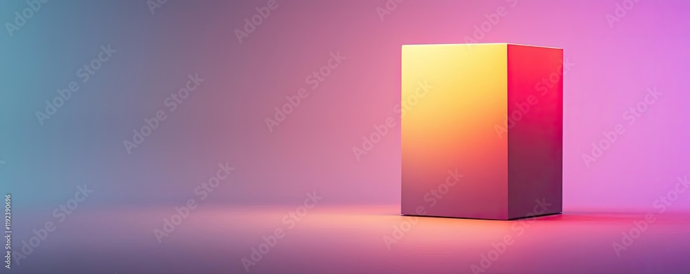 Poster Vivid gradient concept. A vibrant, illuminated geometric structure casting colorful shadows on a smooth surface.
