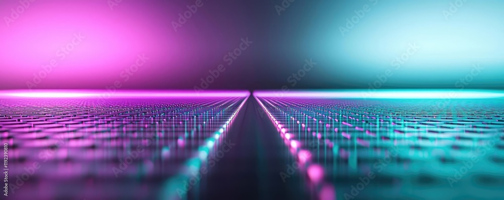 Poster minimal symmetry idea. abstract futuristic design with vibrant pink and blue light patterns on a dig