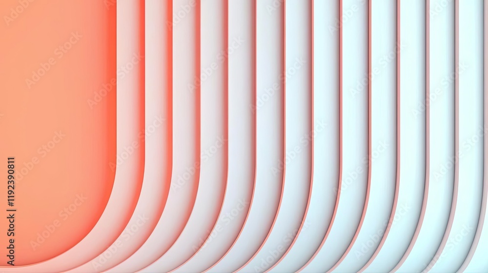Poster Minimal symmetry idea. Smooth curved lines create a modern abstract background in soft mint and coral shades.