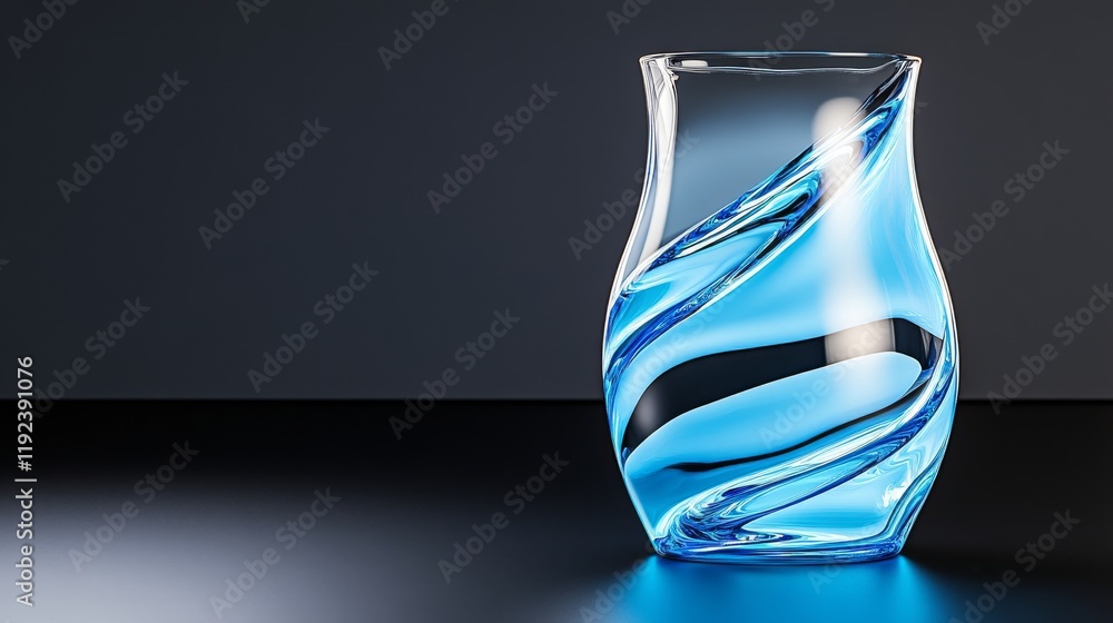 Poster glass spiral-shaped vase made of data with lines and dots on dark gradient background