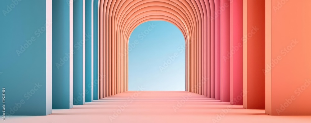Poster symmetry gradient concept. vibrant colored arches create a stunning perspective in modern architectu