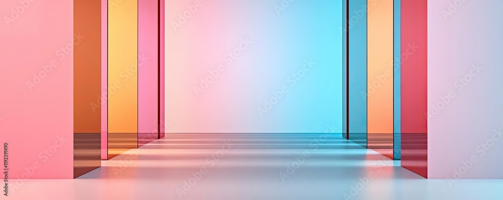 Poster symmetry gradient concept. vibrant geometric space with colorful walls, creating an immersive visual