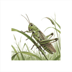  A-close-up-shot-of-a-grasshopper-sitting-on-a-blade vector art illustration.