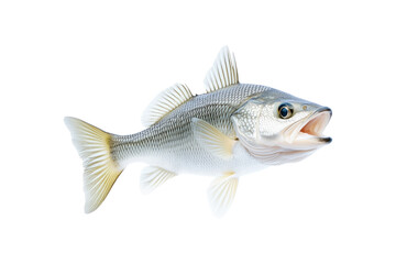 Fototapeta premium Freshwater Walleye fish with vivid golden fins and detailed scales isolated on white transparent background.