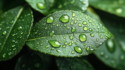 Macro Photography of Dew Drops on Lush Green Leaves