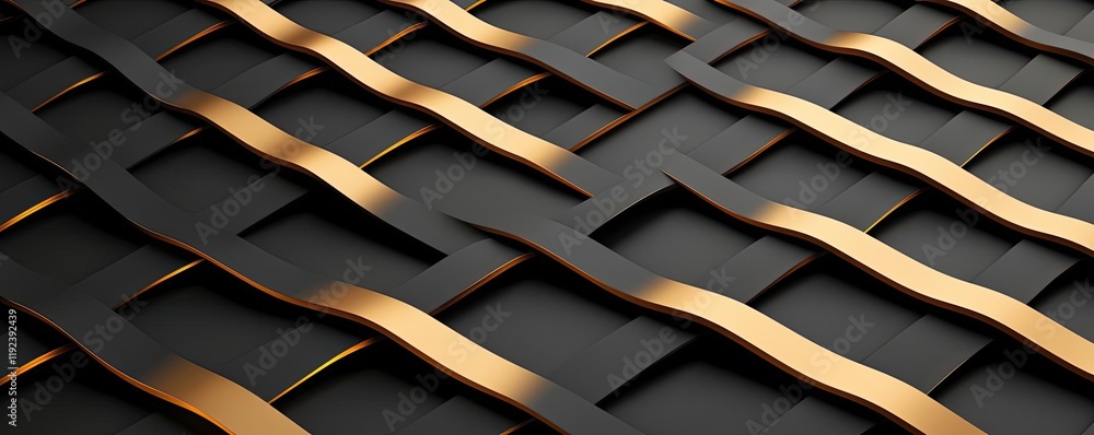 Poster Minimal symmetry idea. An abstract close-up of a textured surface with golden lines and dark shapes.
