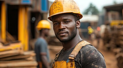 Portrait of a Focused Construction Worker in Africa: Hard Work, Determination, and the Dignity of Labor