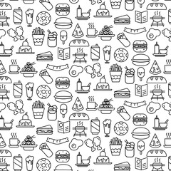 fast food icon doodle seamless pattern