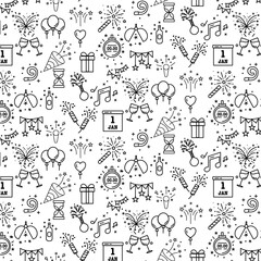 firework new year icon doodle seamless pattern
