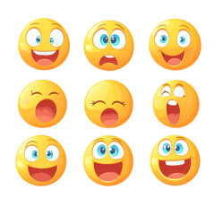 Fototapeta premium Bright and cheerful emoji symbols displaying various emotions like happiness, surprise, and excitement. These colorful expressions can enhance communication and convey feelings effectively