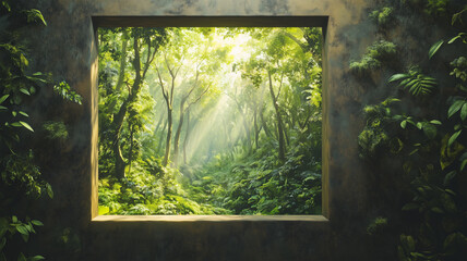 美術館の壁から飛び出す幻想的な森