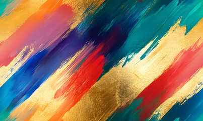 Fototapeta premium rainbow brushstroke with gold foil gradient, Generative AI