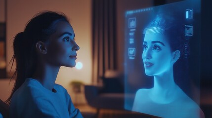 Person Engaging With Advanced Artificial Intelligence in a Futuristic Interface