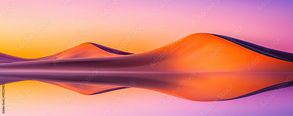 Poster symmetry gradient concept. stunning abstract landscape with colorful waves and reflections at sunset
